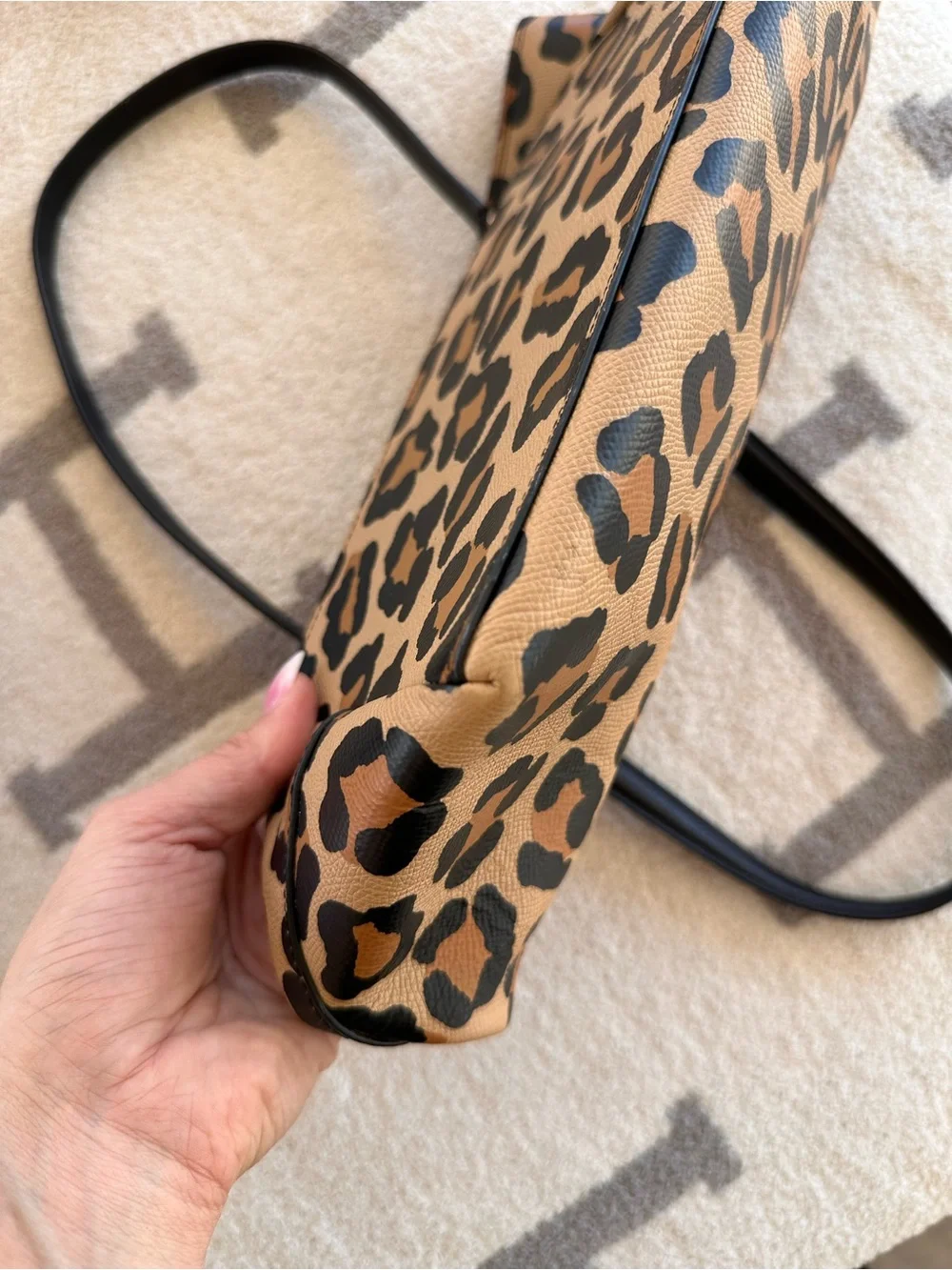 Coach Leopard-Print Tote in Brown and Black with Gold Chain Accent